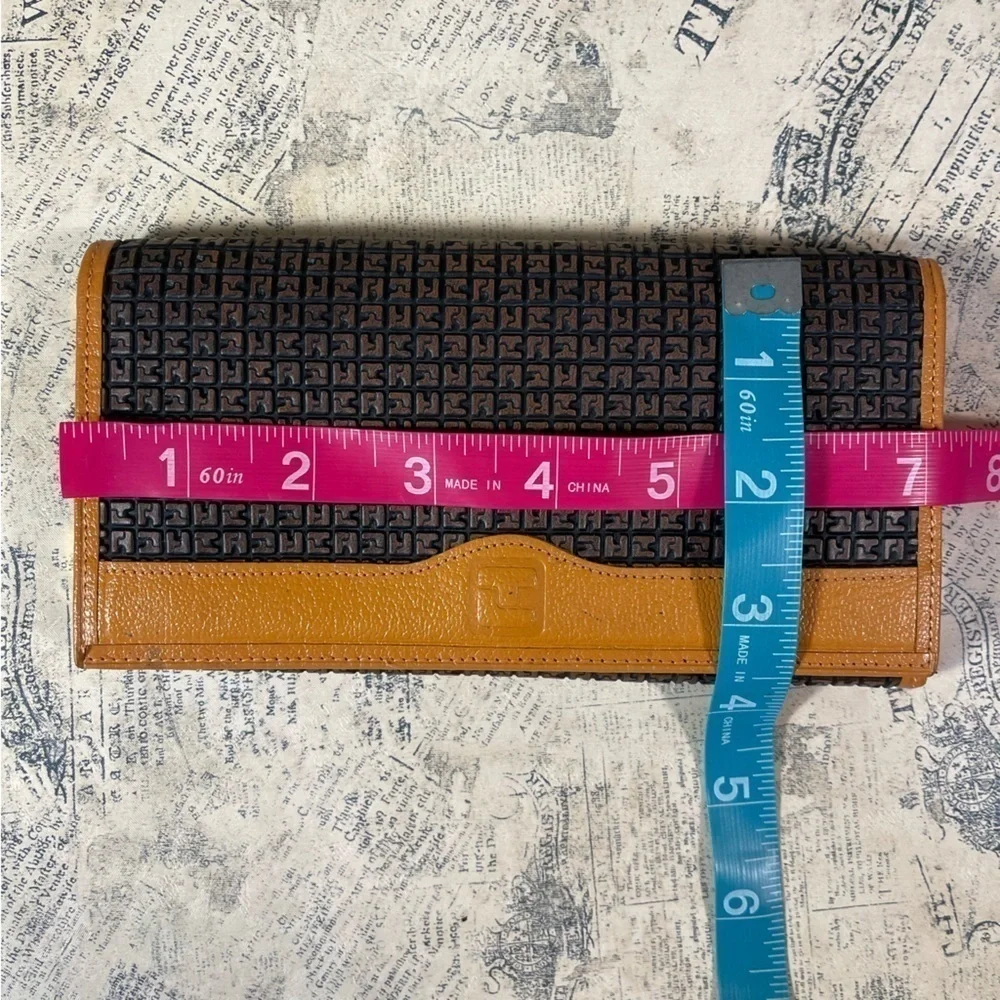 Vintage Ted Lapidus Paris Monogram Leather Wallet Tan Brown Bifold France